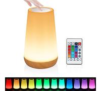 Luz Nocturna LED - Lámpara de Mesita de Noche USB Recargable, 13 Colores Regulable Luz Nocturna Inalámbrica, Control Remoto y Tactil Lámpara Ambiente Temporizador para Dormitorio, Niños, Bebe (Color Madera)