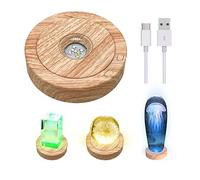 Luz nocturna LED redonda giratoria, soporte de exhibición de 8 modos de luz, base de exhibición redonda multicolor para estatuas de cristal, bola de cristal (color madera)