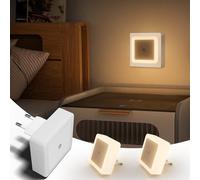 Luz nocturna para niños, luz nocturna enchufable para dormitorios, sensor crepuscular, material ignífugo ABS, luz nocturna para pasillo y escalera (Warm White 2 PCS)
