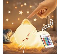 Luz nocturna para niños y bebés, gato, 16 colores+mando a distancia, recargable por USB, luz de lactancia, regulable, lámpara de noche, juguete y decoración Kawaii
