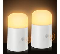 Luz Nocturna Pila, 2 Piezas Con Sensor de Movimiento PIR, AUTO/ON/OFF, Infantil, Lámpara Con Pilas Inalámbrica Para Dormitorio, Habitación de Niños, Pasillo
