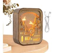 Luz nocturna rompecabezas - Luz nocturna LED rompecabezas de madera, lámpara de mesa tallada en madera | Luz nocturna LED con efecto de sombra, luz fascinante y lámpara de sombra, lámpara de mesa