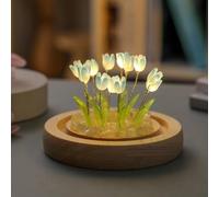 Luz nocturna rosa, lámpara de escritorio de flores de cristal con base de madera, luz de noche estética para decoración romántica de dormitorio, regalo del día de San Valentín para ella (13 azul)