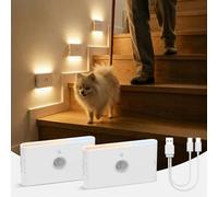 Luz Nocturna Sensor Movimiento Interior, Lampara USB Recargable 3 Modos AUTO ON/OFF, Blanca Luz LED Noche Regulable 3 Temperatura de Color para Armario, Salon, Dormitorio, Sótano, Baño, 2 Piezas