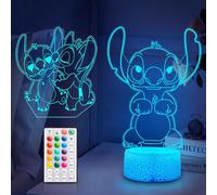 Luz Nocturna Stitch: (con 2 personajes intercambiables),Lámpara temporizador LED 3D 16 colores mando a distancia inteligente,Regalo Stitch,decoración habitaciones infantiles,Regalos Navidad cumpleaños