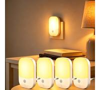 Luz Nocturnas infantil con Enchufe 4 Piezas, Sensor de Luz Inteligente Crepuscular, 5 Brillos Regulables, 3 Modos, Blanca Cálida Lámpara Noche para Habitación Bebé, Escalera, Cocina, 0,3W, 3000K