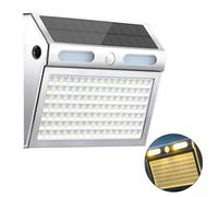 Luz solar con sensor de movimiento de 112 LED con panel de silicona monocristalina, adecuada para puerta delantera, jardín e iluminación de patio trasero (luz cálida)