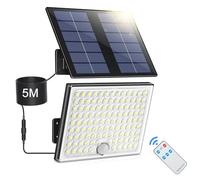 Luz Solar Exterior con Sensor de Movimiento, Foco Solar Exterior con Control Remoto, 2000mAh 3 Modos IP65 Impermeable Luces Solares Led Exterior Jardin, Lampara Solar Exterior con Cable de 5M, 1 Pieza
