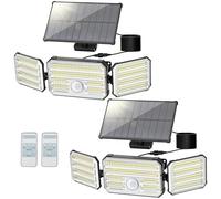 Luz Solar Exterior con Sensor de Movimiento, Focos LED Exterior Solares con Función de Alarma, 4 Modos IP67 Impermeable Foco Solar Exterior con Control Remoto, Lampara Solar Exterior para Jardín