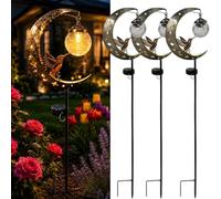 Luz solar de estaca de jardín con luna de colibrí, impermeable, para pájaros, media luna, decoración de camino LED, adorno de estaca de luna creciente, luz blanca cálida para patio, césped, patio (3