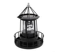 Luz solar de jardín de faro, decoración LED giratoria para exteriores con giro de 360 grados, hierro resistente a la intemperie y lámpara de estatua de patio ABS para camino de patio, baliza