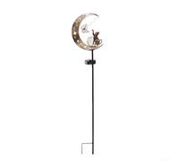 Luz solar de jardín de gato y luna, lámpara de estaca de hierro de encendido/apagado automático para camino, cama de flores, patio, atardecer a amanecer, decoración al aire libre para iluminación