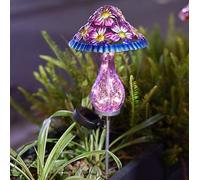 Luz solar de jardín de hongos de hierro de 20 pulgadas de alto, decoración al aire libre para caminos, patios y césped con sensor automático del atardecer al amanecer en colores azul, rojo o morado