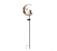 Luz solar de jardín para gatos con forma de luna, decoración al aire libre, lámpara de estaca de hierro de encendido/apagado automático para patio, camino, cama de flores, patio, césped, paisaje del