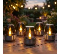 Luz Solar De Té Al Aire Libre Impermeable, Luz De Vela Solar, Base De Acero Inoxidable, Se Ilumina Automáticamente Por La Noche, Utilizada For El Hogar, Fiesta, Decoración De Jardinería(Clear,6)