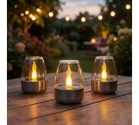 Luz Solar De Té Al Aire Libre Impermeable, Luz De Vela Solar, Base De Acero Inoxidable, Se Ilumina Automáticamente Por La Noche, Utilizada For El Hogar, Fiesta, Decoración De Jardinería(Clear,3)