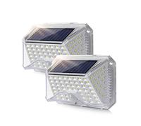 Luz Solar Exterior con Sensor de Movimiento IP65 Impermeable Focos LED Solares Luces Farolas Aplique Pared 3 Modos Lampara Seguridad Iluminación para Jardin Terraza Pergolas Patio Blanco 2 Unidad