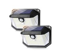 Luz Solar Exterior con Sensor de Movimiento IP65 Impermeable Focos LED Solares Luces Farolas Aplique Pared 3 Modos Lampara Seguridad Iluminación para Jardin Terraza Pergolas Patio Negro 2 Unidad