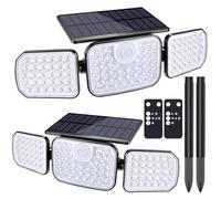Luz Solar Exterior Jardin, Luces Solares con Sensor de Movimiento LED Foco Exteriores Solar IP65 Impermeable 3 Modos Lampara de Seguridad Solar 270° Iluminación para Garajes Caminos Patio, 2 Piezas