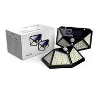 Luz Solar Exterior LED, FLUX'S, Foco Solar Exterior con Sensor de Movimiento, Impermeable e Inalámbrico, 3 Modos de Iluminación, Ángulo 270°, Para Jardín o Garaje - Pack de 2 uds