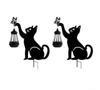 Luz solar para camino de jardín con estaca de metal y diseño de gato negro, linterna solar para exteriores para decoración de patio y jardín, y resistente a la intemperie (1 unidad)