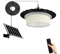 Luz solar para cobertizos con 244 ledes, sensor de movimiento, mando a distancia, función de temporizador y panel solar desmontable para plena exposición al sol