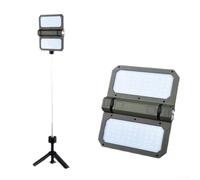 Luz solar plegable de camping de 3000 mAh LED recargable de doble brillo ABS carcasa de metal soporte ajustable USB-C y carga solar verde 5.12 x 4.72 x 7.09 pulgadas para senderismo al aire libre Bac
