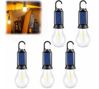 Luz solar recargable con gancho, luces solares para tienda de campaña, luces de camping,linterna LED recargable por USB, bombilla de emergencia portátil impermeable para camping, emergencias (5 PCS)