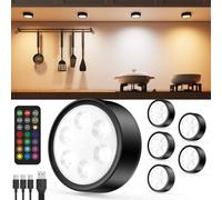 Luz Vitrina RGB Recargable USB, 2400mAh Luces LED Armario Bateria con Mando Foco LED Colores con Iman Luces Adhesiva con Pulsador Lámpara Cocina Bajo Mueble Sin Cable Luz Nocturna Interior Tactil