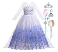 Luzlen Disfraz de princesa Elsa para niñas, vestido blanco con peluca para fiesta de cumpleaños, Halloween, carnaval