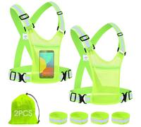 LUZOON 2 Chalecos Reflectantes Seguridad + 4 Brazalete Reflectante, Chaleco Reflectantes Bicicleta Cinta Reflectante Hombre Mujer para Moto, Running, Practicar Senderismo, Ciclismo con Bolsillo