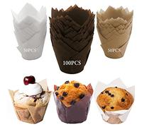 LUZOON 200 Piezas Tazas de Papel de Pastel de Tulipán a Prueba de Grasa De Muffin para Hornear Cupcakes y Magdalenas, Cafeterías, Pastelerías, Bodas, Fiestas de Cumpleaños(200 Piezas ①)
