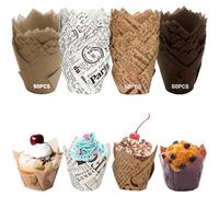 LUZOON 200 Piezas Tazas de Papel de Pastel de Tulipán a Prueba de Grasa De Muffin para Hornear Cupcakes y Magdalenas, Cafeterías, Pastelerías, Bodas, Fiestas de Cumpleaños (200 Piezas ③)