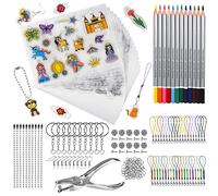 LUZOON 213 Pcs Plastico Magico Kit, Incluye A4 12 Hojas de Plástico Encogible con Patrón Shrink Paper Papel Termocontraíble Horno para Hacer Llaveros Manualidades DIY (A4-con Patrón)