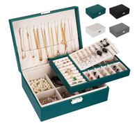 LUZOON Joyeros Mujer Organizador, 2 Capas Caja de Joyería Organizador Joyas Cuero PU, Grande Caja Joyero Niña para Anillos, Pendientes, Collares, con Cerradura (Verde)