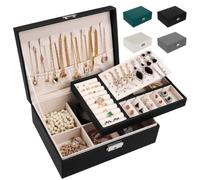LUZOON Joyeros Mujer Organizador, 2 Capas Caja de Joyería Organizador Joyas Cuero PU, Grande Caja Joyero Niña para Anillos, Pendientes, Collares, con Cerradura-Negro
