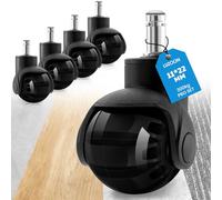LUZOON Juego de 5 ruedas para sillas de oficina, 11 x 22 mm, para muebles, parqué, suelos duros, suelo, ruedas de goma, para suelos de parqué, suelos duros y azulejos (negro)