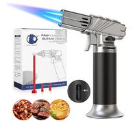 LUZOON Sopletes de Cocina,Antorcha de Llama Doble Profesional Antorcha Butano Recargable Llama Ajustable Soplete Encendedor para Comida BBQ,Horneado,Brulée Crema,Cámping,DIY(Butano no Incluido)