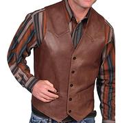 LUZOUCHE Chaleco de ante para hombre, chaleco de cuero, estilo vaquero, cuello en V, chaleco de camionero, chaleco de piel sintética, monocolor, con bolsillos, chaleco de traje de un solo pecho en