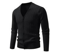 LUZOUCHE Chaqueta de punto para hombre con cuello de pico, de punto fino, para negocios, para caballero, monocolor, manga larga, para el tiempo libre, con botones, suéter de punto, Negro , 3XL