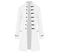 LUZOUCHE Chaqueta steampunk medieval para hombre, disfraz de Halloween, cosplay, vintage, chaqueta victoriana, falda renacentista, abrigo gótico para escenario, cuello alto, abrigos esmoquin, Blanco