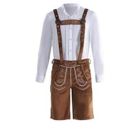 LUZOUCHE Juego de pantalones de piel para traje regional para hombre, traje regional bávaro, camisas y pantalones de traje regional con tirantes ajustables vintage, marrón, L