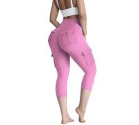 LUZOUCHE Leggings de yoga para mujer, de cintura alta, opacos, deportivos, 3/4, pantalones cargo elásticos, deportivos, pantalones piratas de verano, pantalones de trabajo con bolsillos, pantalones de