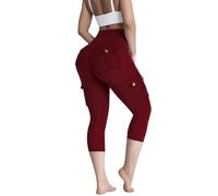 LUZOUCHE Leggings de yoga para mujer, de cintura alta, opacos, deportivos, 3/4, pantalones cargo elásticos, deportivos, pantalones piratas de verano, pantalones de trabajo con bolsillos, pantalones de