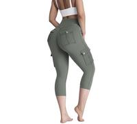 LUZOUCHE Leggings de yoga para mujer, de cintura alta, opacos, deportivos, 3/4, pantalones cargo elásticos, deportivos, pantalones piratas de verano, pantalones de trabajo con bolsillos, pantalones de