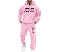 LUZOUCHE Traje de chándal para hombre, chándal para casa, sudadera con capucha y pantalones de chándal de un solo color, juego de otoño, traje deportivo al aire libre, sudadera de dos piezas, Rosa