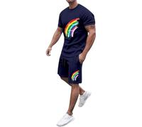 LUZOUCHE Traje de jogging para hombre, chándal de verano, traje deportivo para el aire libre, ropa deportiva transpirable, 2 piezas, camiseta de manga corta y pantalones cortos, marine, L