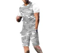 LUZOUCHE Traje deportivo para hombre, camuflaje, chándal de verano, camiseta y pantalones cortos, chándal holgado, camiseta de manga corta de 2 piezas + pantalones cortos de verano, ropa deportiva