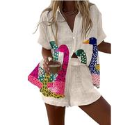 LuzoyaoLZY Conjunto de playa de 2 piezas para mujer con estampado tropical de animales: langosta y leopardo camiseta de manga corta y shorts con cintura elástica conjunto para resort