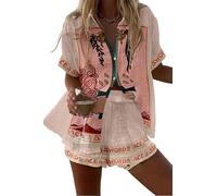 LuzoyaoLZY Conjunto de playa de 2 piezas para mujer con estampado tropical de animales: langosta y leopardo camiseta de manga corta y shorts con cintura elástica conjunto para resort